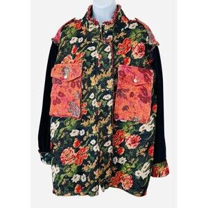 Que Cute Style Navy Floral Explosion Jacket Wm M Navy Red Green NEW WITHOUT TAGS